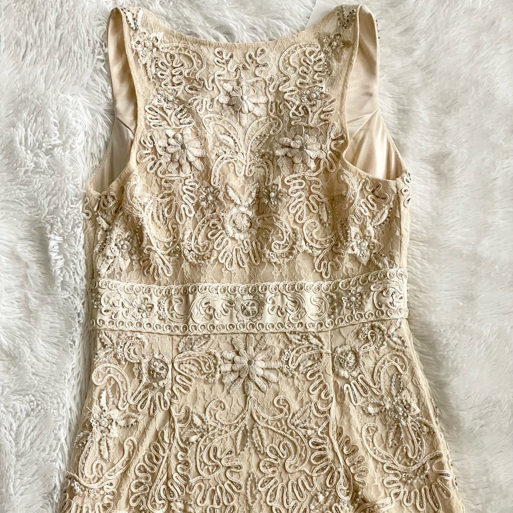 Sue Wong Dress Lace Beaded Embroidered Cocktail Sleeveless N3502 Ecru Wedding - Picture 8 of 14